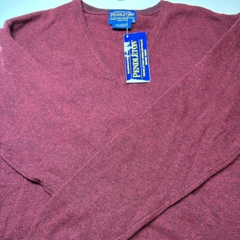 Pendleton Sweater Mens Small Maroon 100% Lambs Wool Long Sleeve‎ Pullover V-Neck